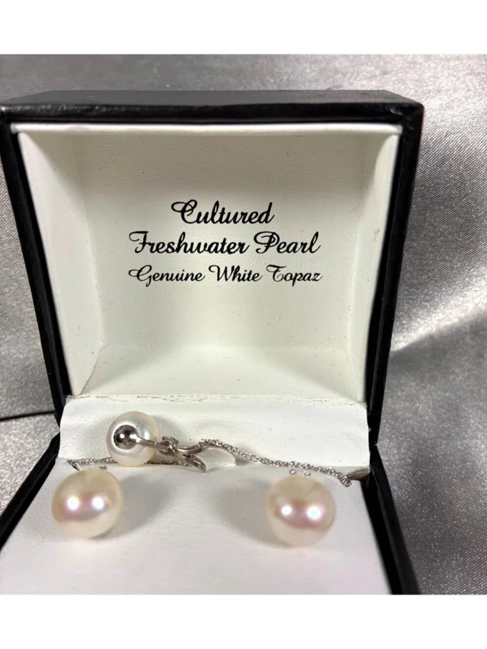 Sterling Silver Pearl & White Topaz Jewelry Set - Picture 4 of 14